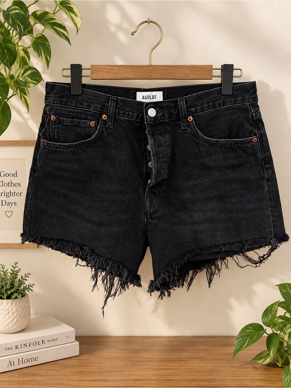 Agolde Black Parker Long High-Rise Frayed Hem
